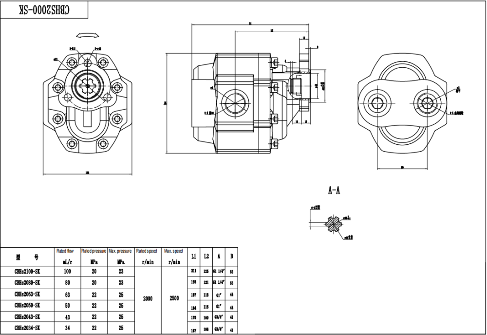 CBHST1-UNI-63 63 cm³/kierros Hydraulinen hammaspyöräpumppu drawing image