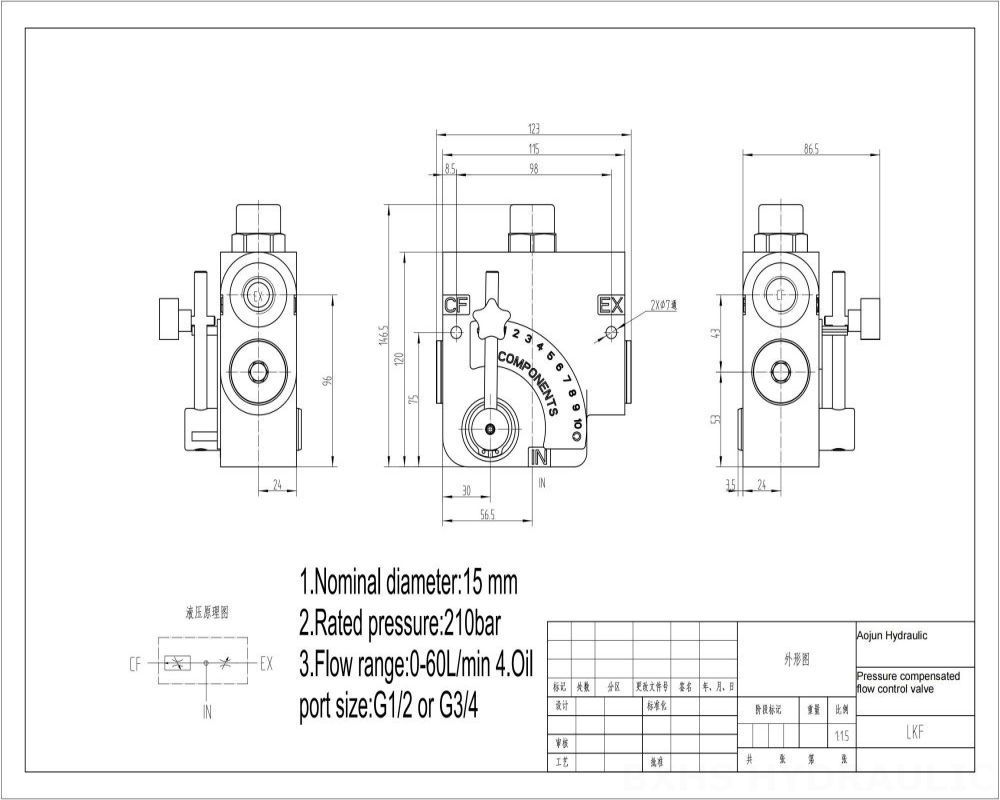 LKF60 Manuaalinen 1 jakaja Virtauksensäädinventtiili drawing image