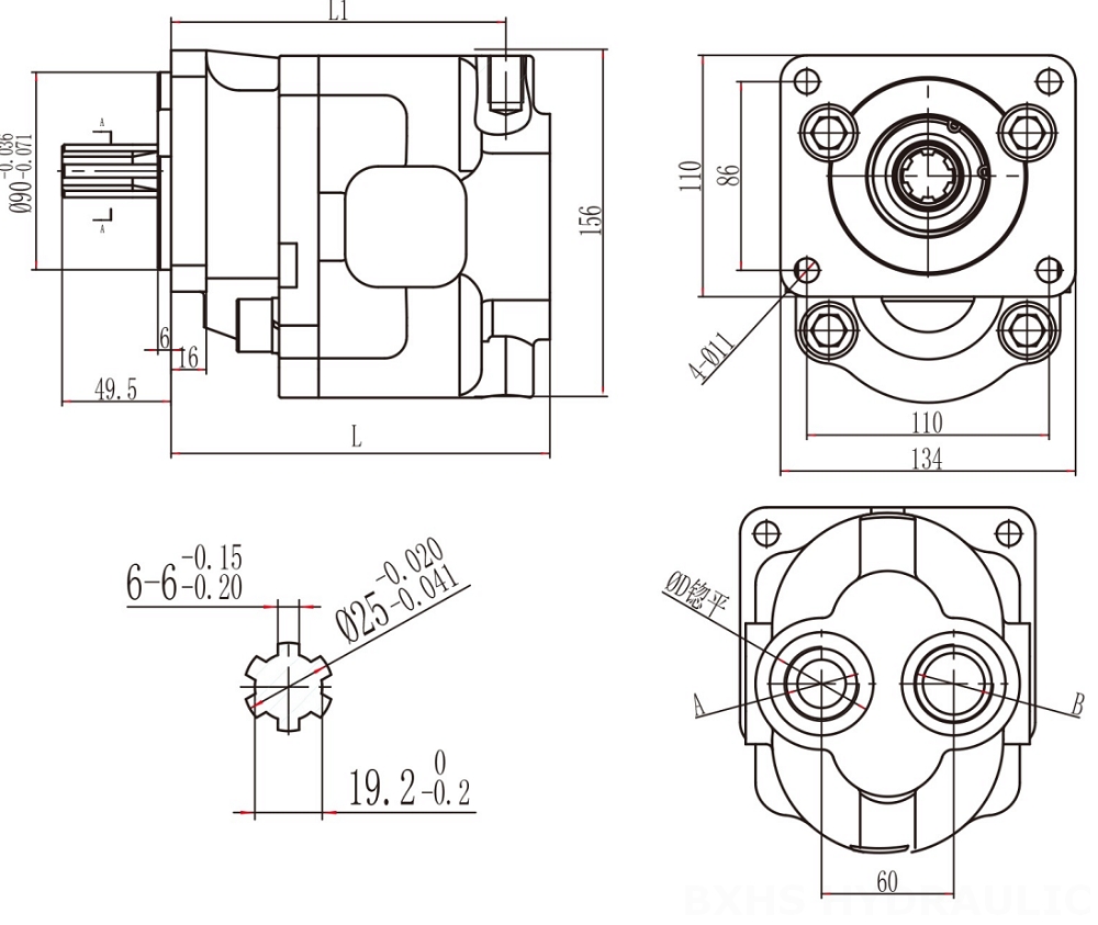 CBHS-F550 50 cm³/kierros Hydraulinen hammaspyöräpumppu drawing image