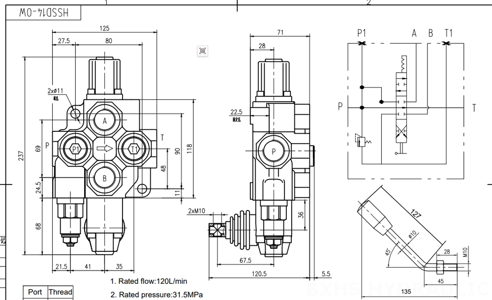 SD14 Manuaalinen 1 jakaja Monoblokki suuntaventtiili drawing image