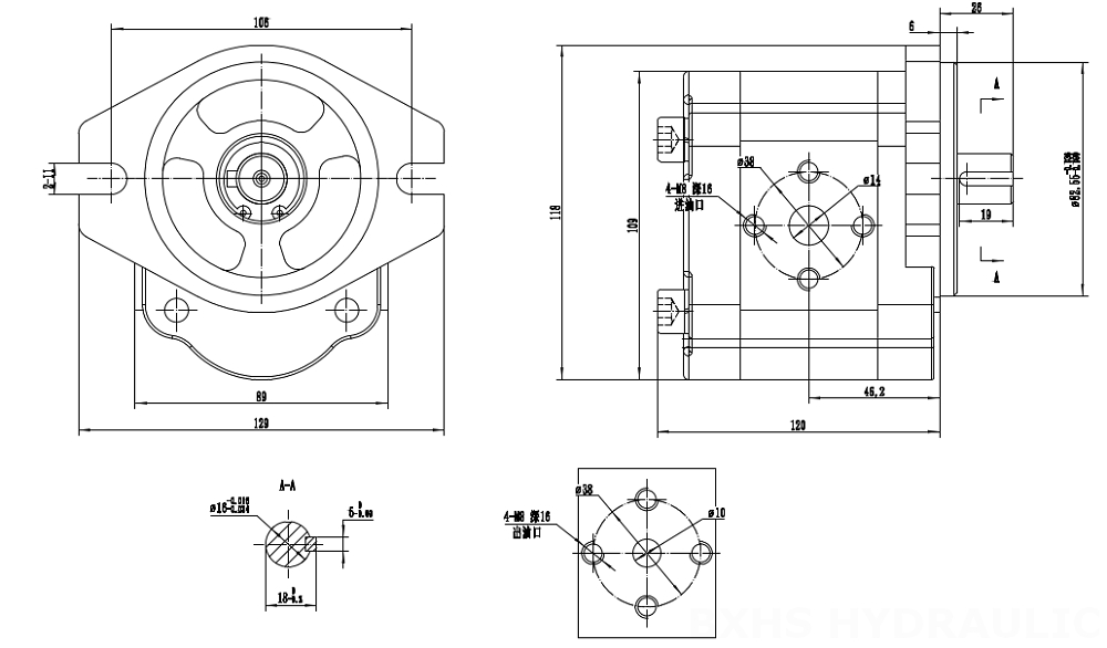 CBHS-FL304 4 cm³/kierros Hydraulinen hammaspyöräpumppu drawing image