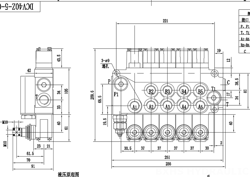 DCV40Z Manuaalinen 5 jakajaa Monoblokki suuntaventtiili drawing image