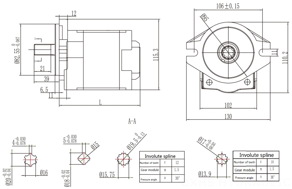 CBHS-F532 32 cm³/kierros Hydraulinen hammaspyöräpumppu drawing image