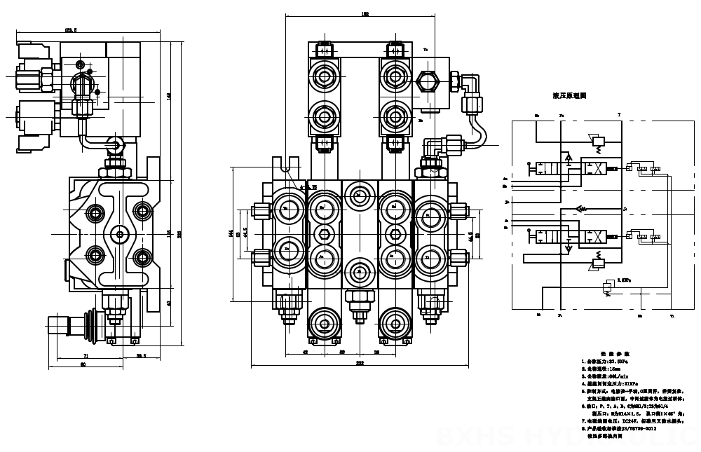 DCV60 Elektrohydraulinen 2 jakajaa Suuntaventtiili drawing image