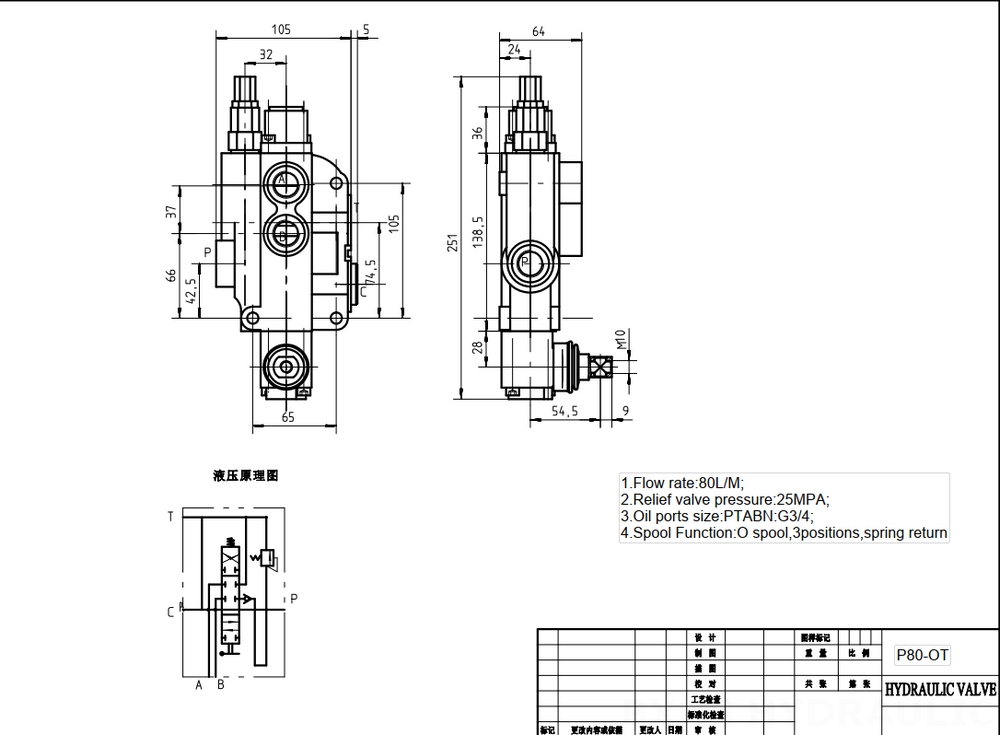 P80-G12-G34 Manuaalinen 1 jakaja Monoblokki suuntaventtiili drawing image