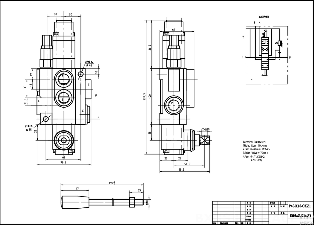 P80-G12-1OW Manuaalinen 1 jakaja Monoblokki suuntaventtiili drawing image