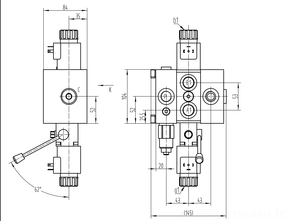 DCV58 Solenoidi 1 jakaja Suuntaventtiili drawing image