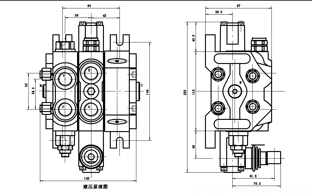 DCV60-G34 Hydraulinen 1 jakaja Suuntaventtiili drawing image