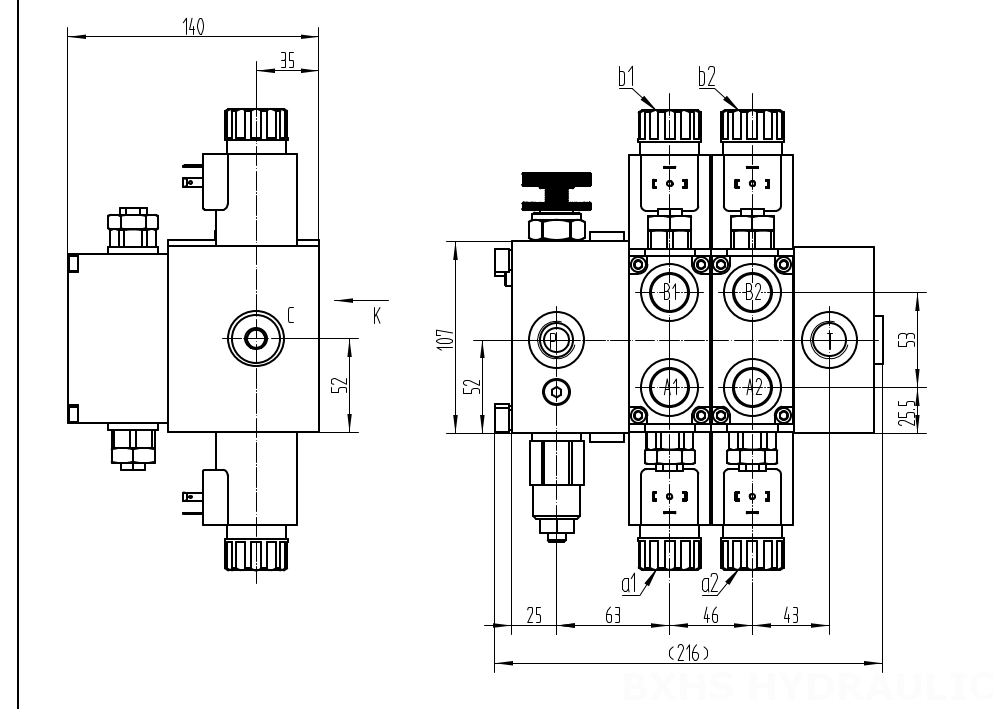 DCV58F Solenoidi 2 jakajaa Suuntaventtiili drawing image