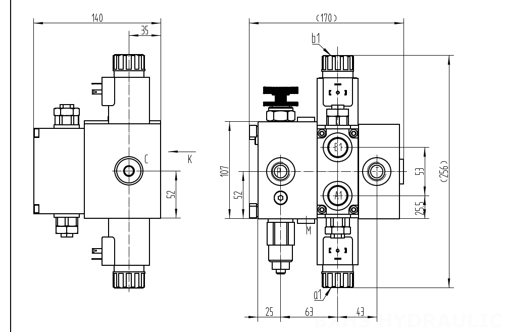 DCV58F Solenoidi 1 jakaja Suuntaventtiili drawing image