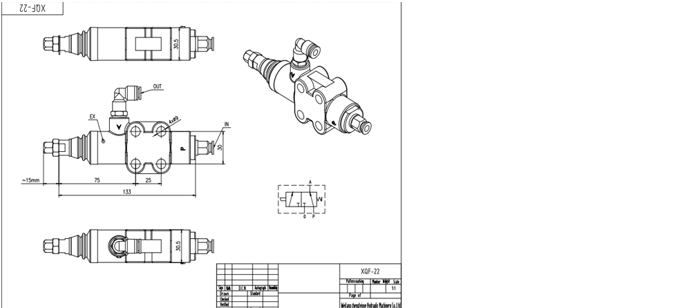 XQF-22A Pneumattinen 1 jakaja Monoblokki suuntaventtiili drawing image