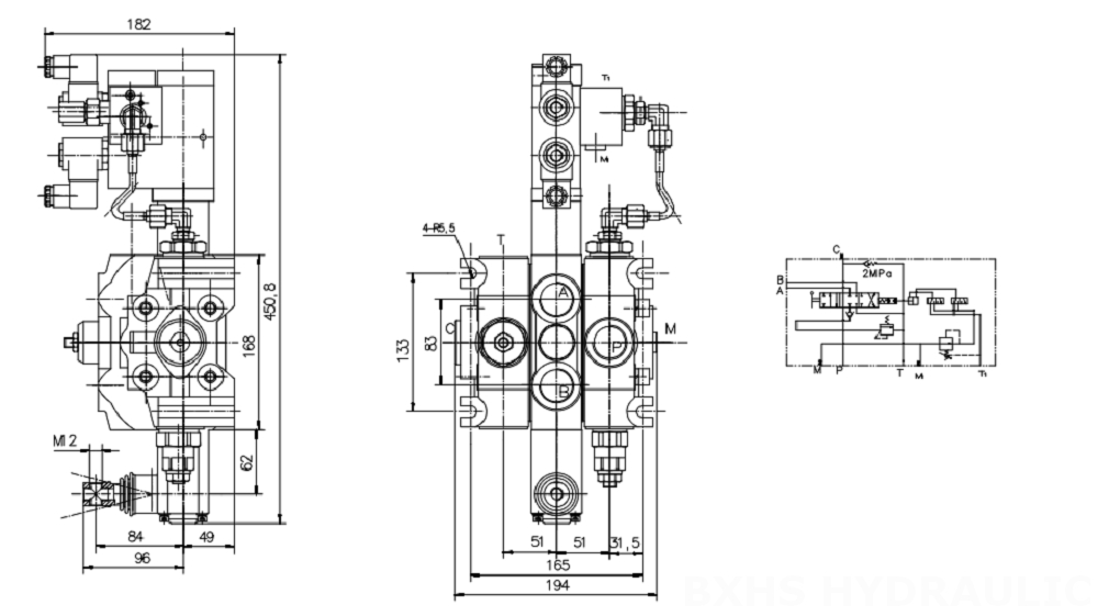 DCV200 Elektrohydraulinen 1 jakaja Suuntaventtiili drawing image