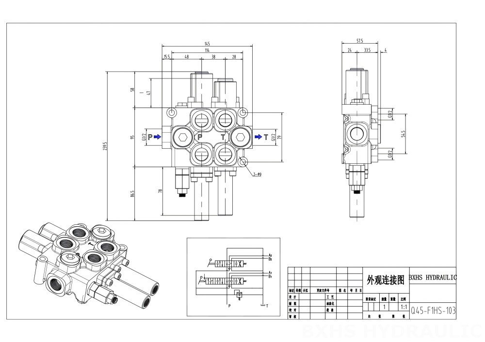 Q45 Manuaalinen 2 jakajaa Monoblokki suuntaventtiili drawing image