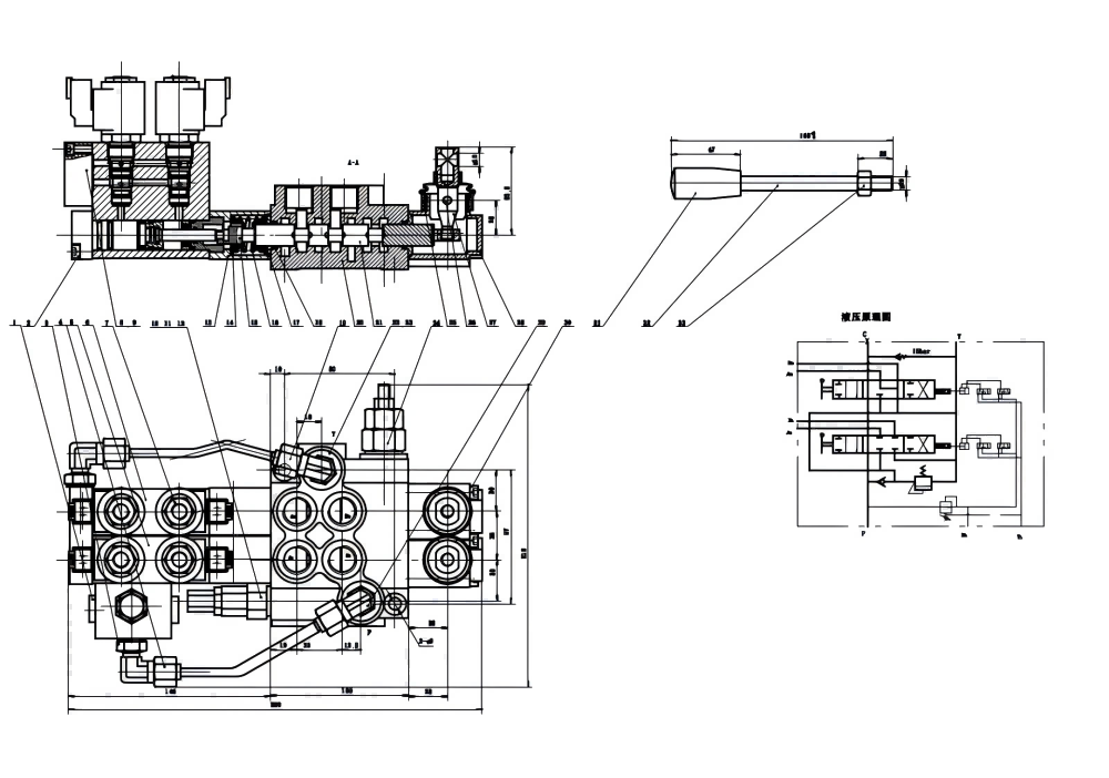 P40 Elektrohydraulinen 2 jakajaa Monoblokki suuntaventtiili drawing image