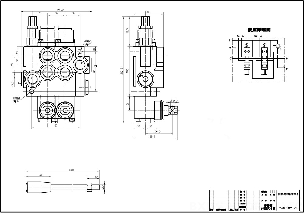 P40A Manuaalinen 2 jakajaa Monoblokki suuntaventtiili drawing image