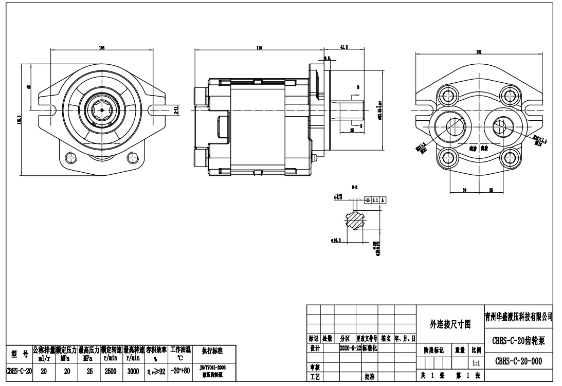 CBHS-C20 20 cm³/kierros Hydraulinen hammaspyöräpumppu drawing image