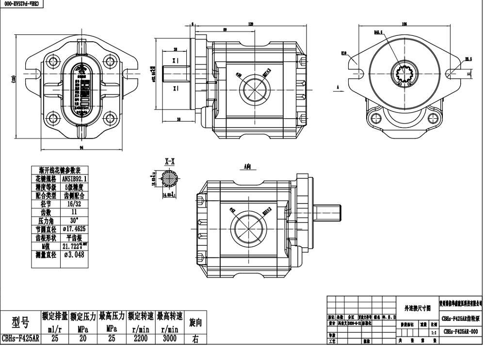 CBHS-F425 25 cm³/kierros Hydraulinen hammaspyöräpumppu drawing image