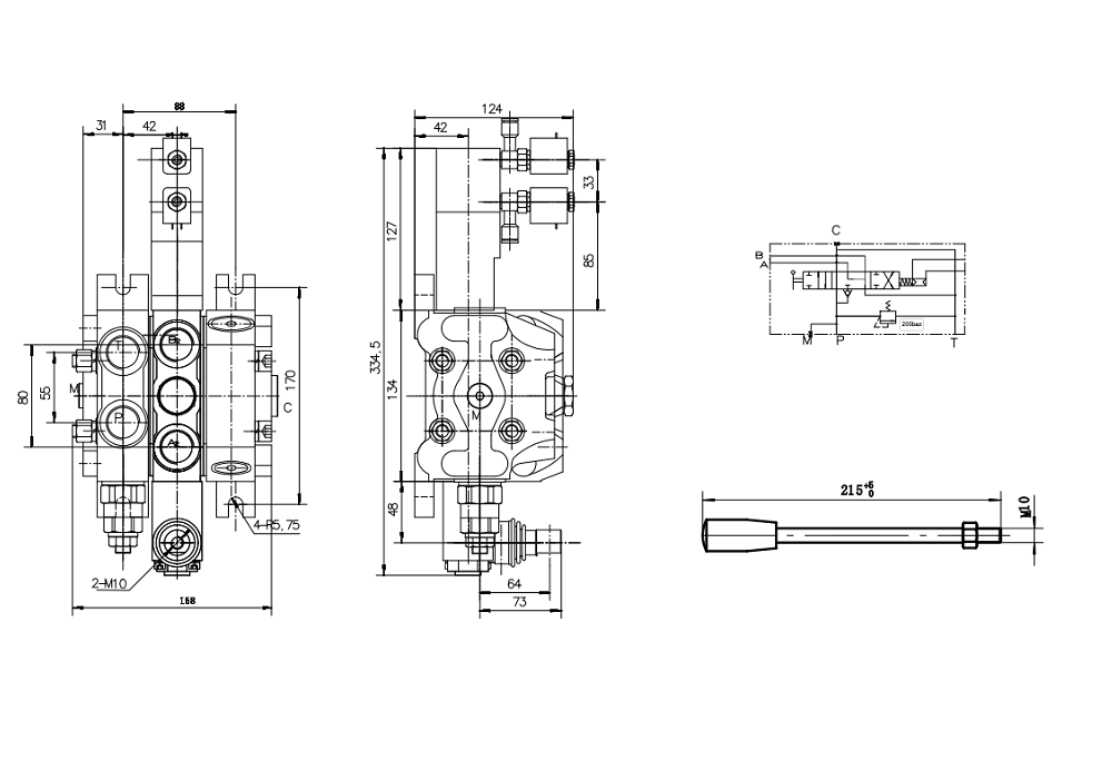 DCV100 Pneumattinen 1 jakaja Suuntaventtiili drawing image