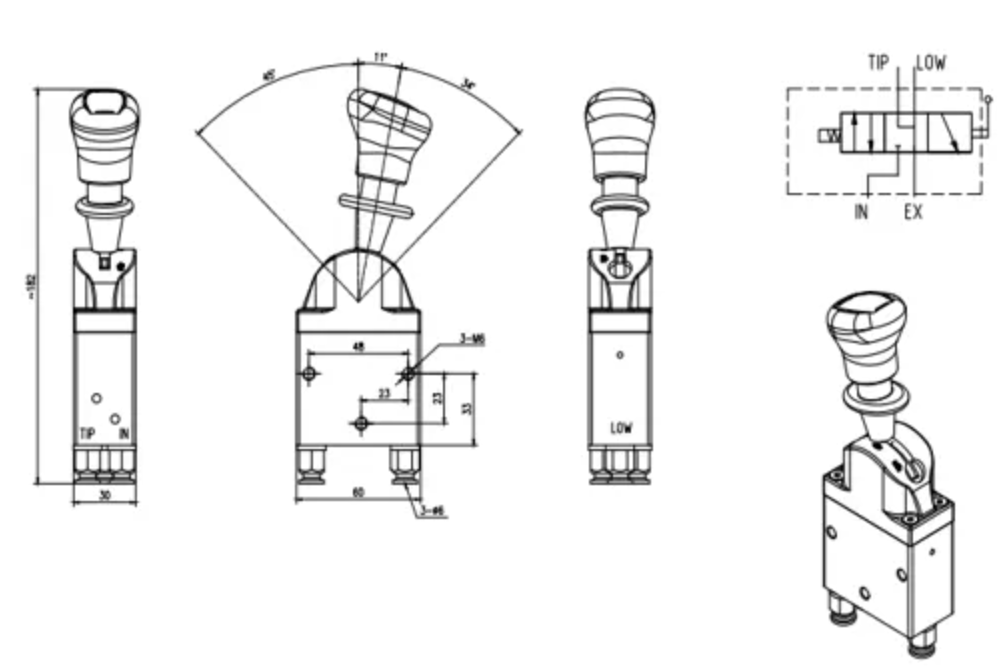 BKQF34B-C Pneumattinen 1 jakaja Pneumatiikkaventtiili drawing image