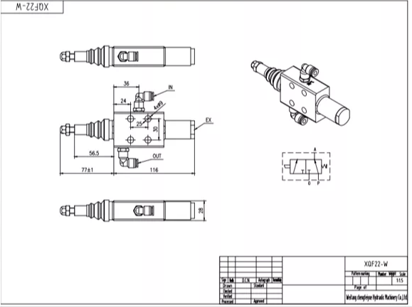 XQF-22W Pneumattinen 1 jakaja Monoblokki suuntaventtiili drawing image
