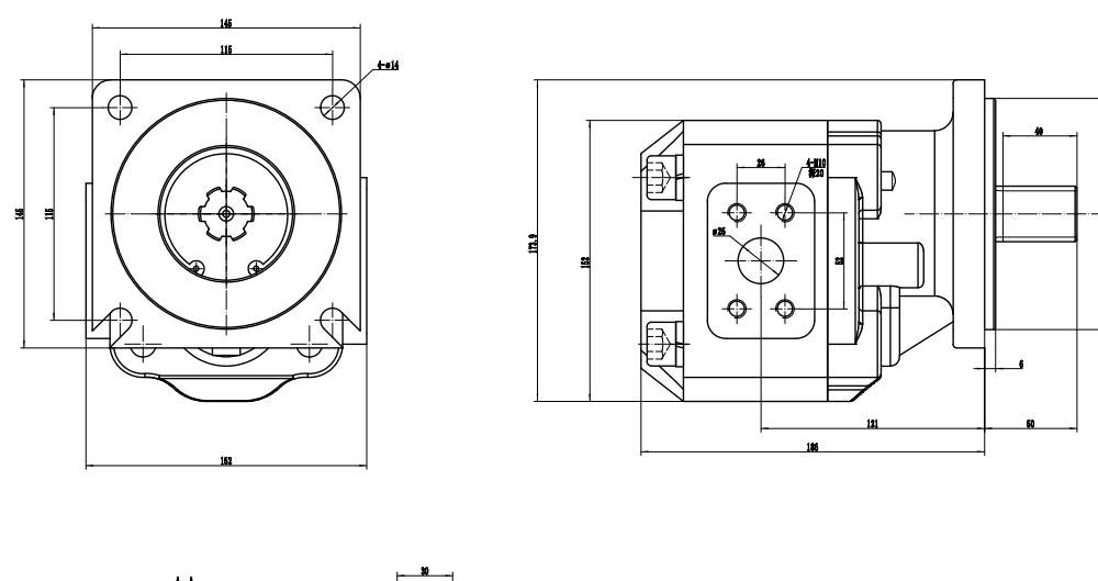 JHP2063 63 cm³/kierros Hydraulinen hammaspyöräpumppu drawing image