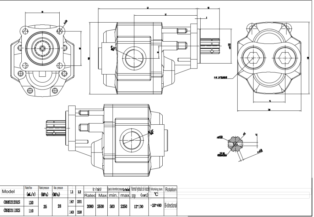 CBHST1-ISO-110 110 cm³/kierros Hydraulinen hammaspyöräpumppu drawing image