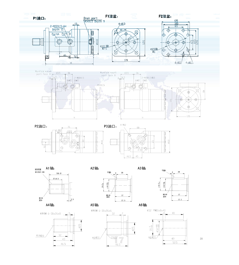 BM3_Sykloidihydraulimoottori 100 cc/kierros 50 l/min Hydraulimoottori drawing image
