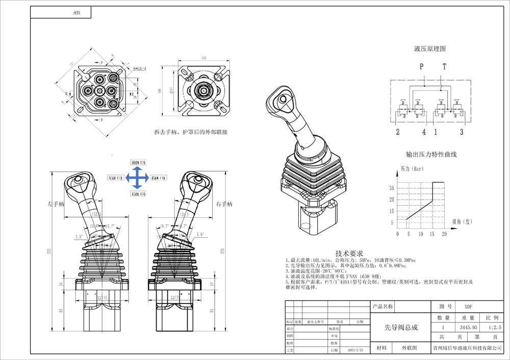 XDF-2 Ohjaussauva 2 jakajaa Hydraulinen ohjaussauva drawing image