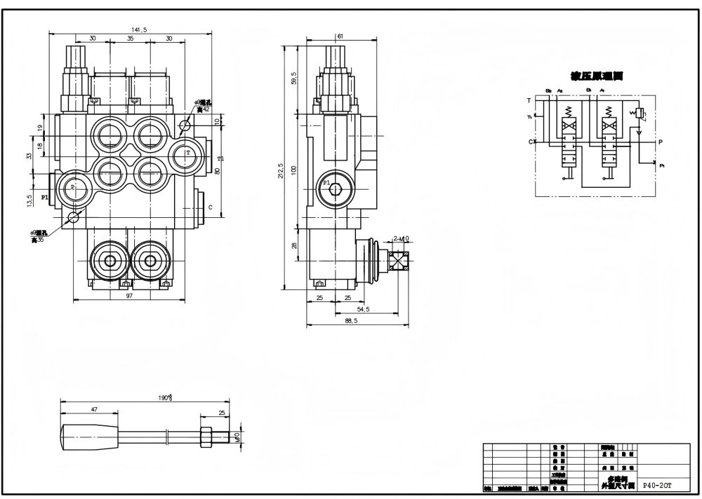 P40-XNHJ Manuaalinen 2 jakajaa Monolohkoinen suuntaventtiili drawing image