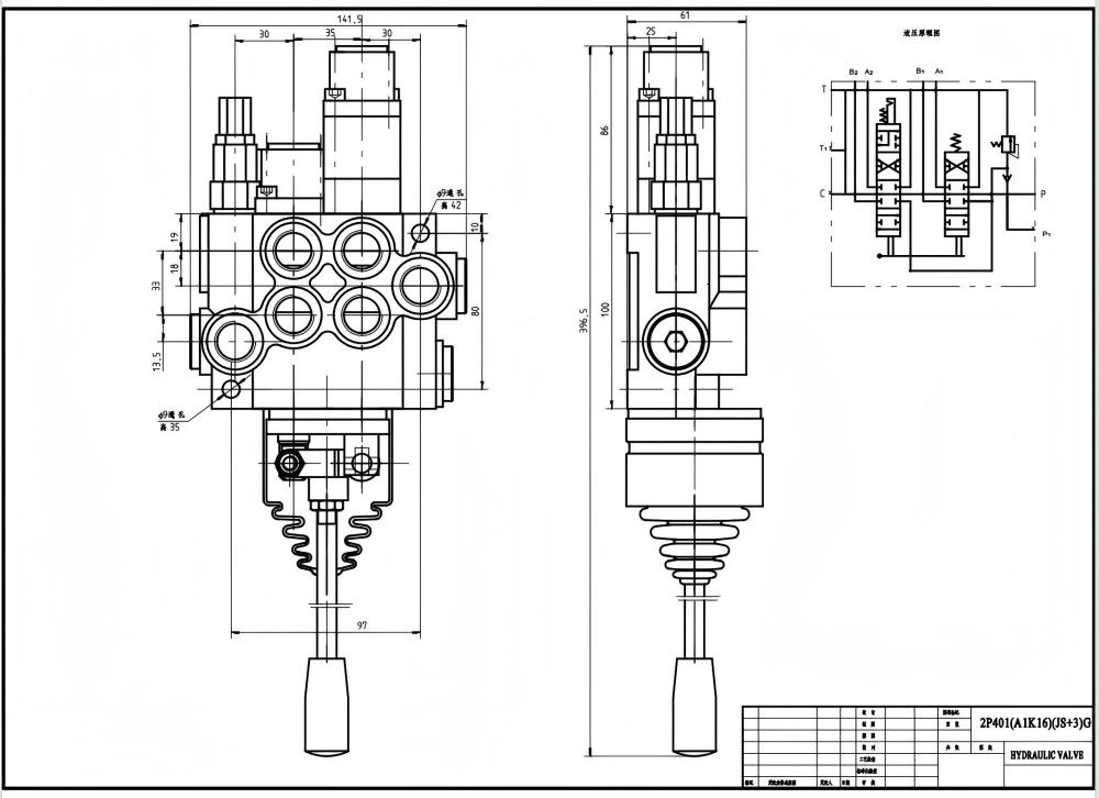 P40-G12-G38-OT-QTW1 Ohjaussauva ja manuaalinen 2 jakajaa Monolohkoinen suuntaventtiili drawing image