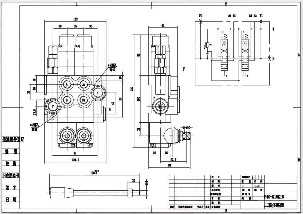 P40-G12-G38-2QTW1 Manuaalinen 2 jakajaa Monolohkoinen suuntaventtiili drawing image