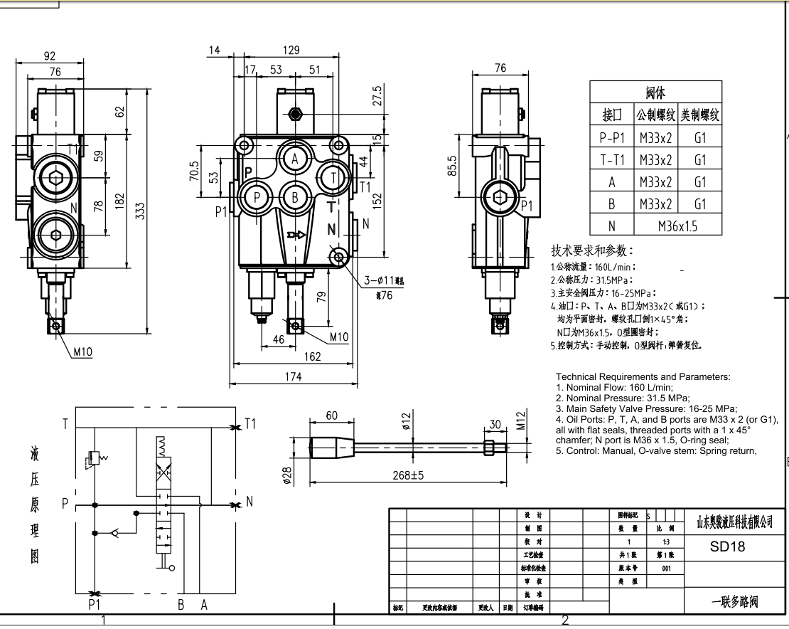 SD18 Manuaalinen 1 jakaja Monolohkoinen suuntaventtiili drawing image