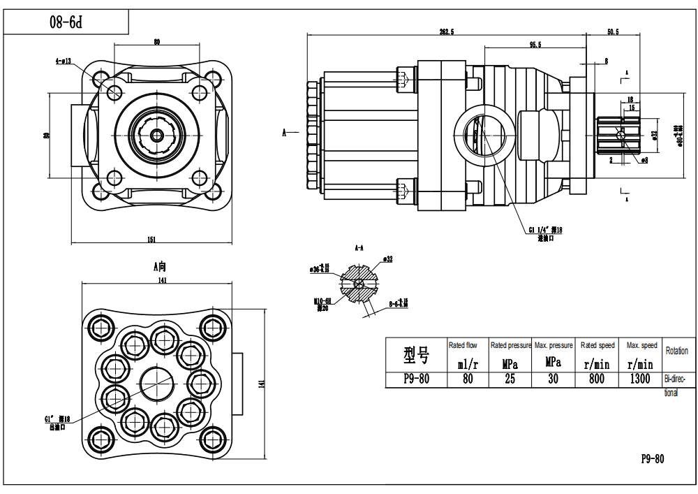 P9-80-H 80 cm³/kierros 20 MPa (2900 psi) Hydraulinen mäntypumppu drawing image