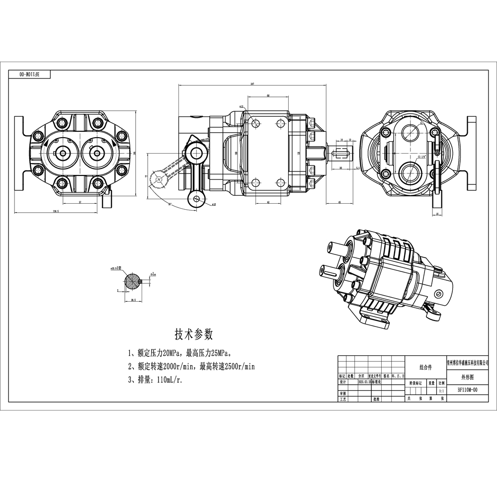 BF110M 110 cm³/kierros 20 MPa (2900 psi) Hydraulinen hammaspyöräpumppu drawing image