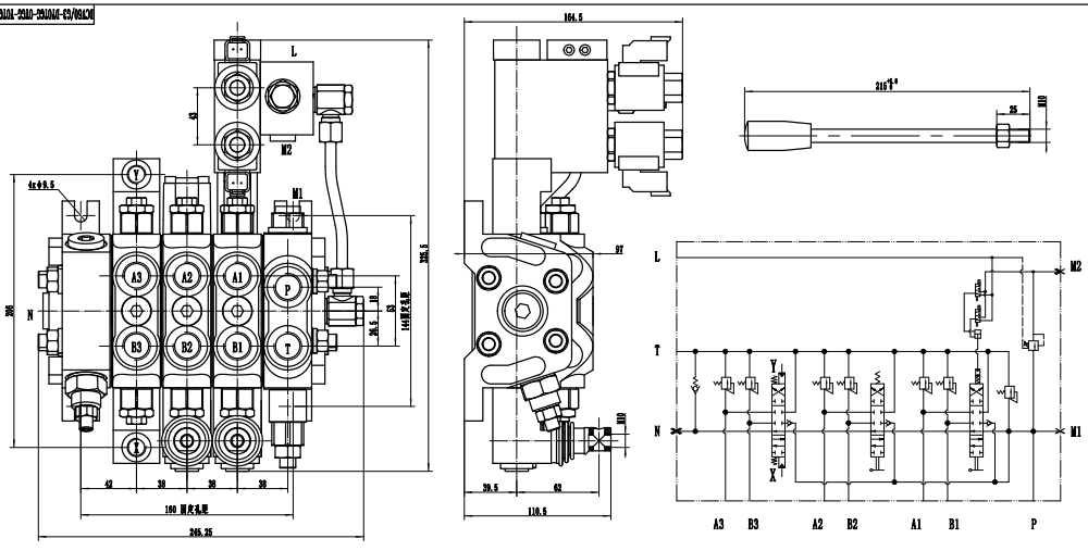 DCV60 Elektrohydraulinen 3 jakajaa Suuntaventtiili drawing image
