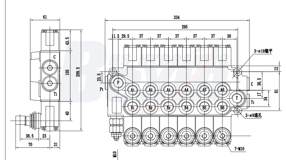 Direct Factory Wholesale DCV40 Manual 6 Spool Directional Valve drawing image