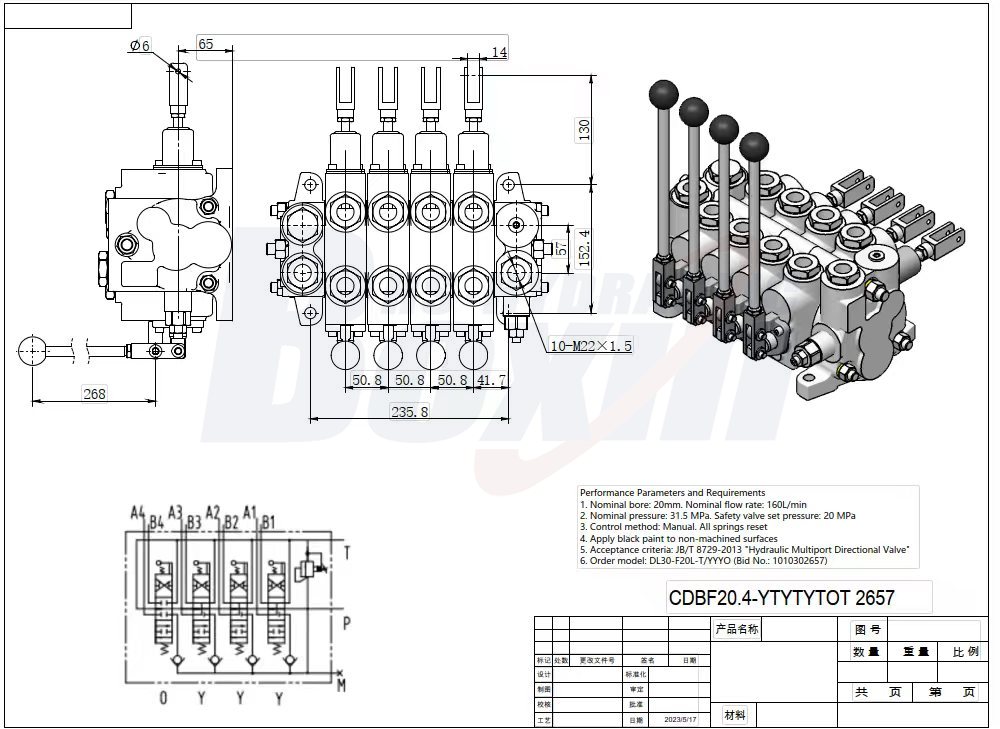 CDBF20 Manuaalinen 4 kelaa Hydrauliikkajakaja drawing image