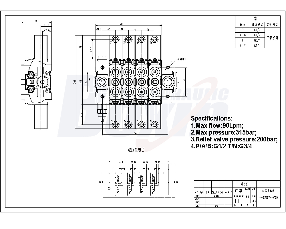 SD8 Hydraulinen 4 kelaa Suuntaventtiili drawing image