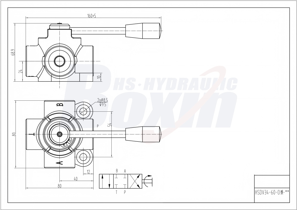 HSDV34 Manuaalinen 1 kela Virtauksenohjausventtiili drawing image