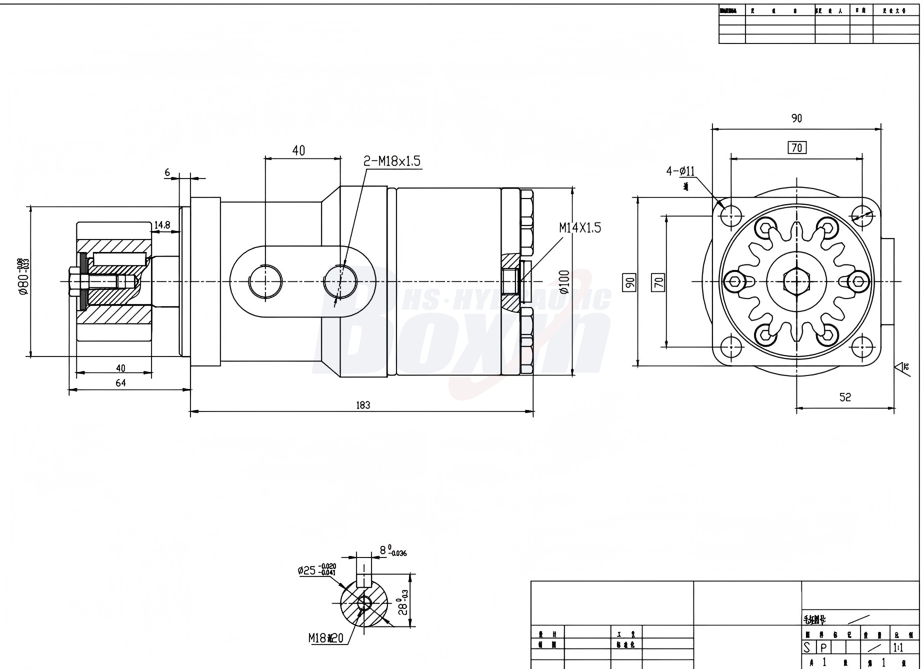 BMR-sykloidihydraulimoottori-2 63 cm³/r 53 l/min Hydraulimoottori drawing image